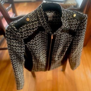 Size 6 Faux Leather and Tweed Zip Jacket with Gold Hardware